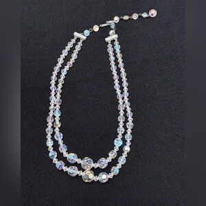 VTG Iridescent Crystal Beaded Double Strand Necklace 16” Adjustable Hook Closure